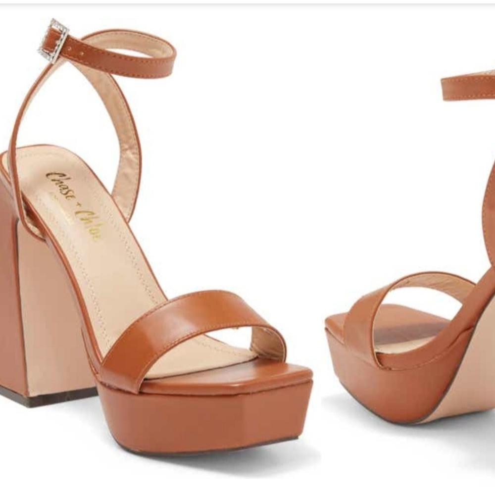 Chase + Chloe Tan Platform Sandals with Chunky Heel